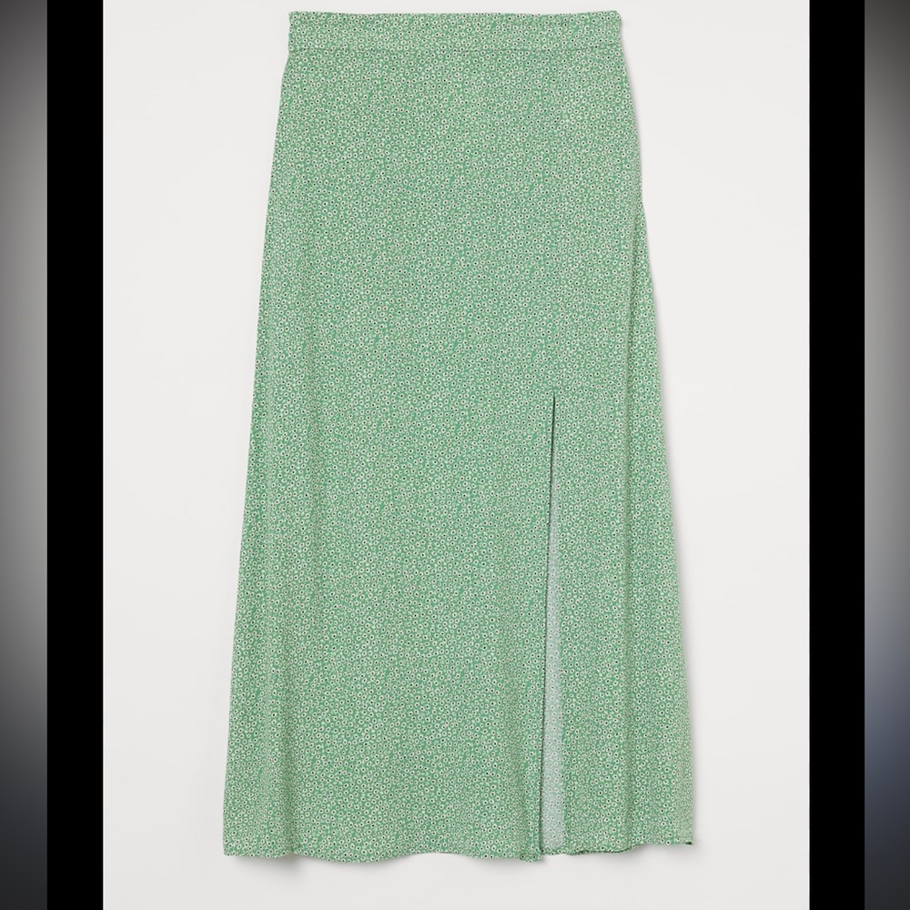 H&M green floral viscose midi skirt